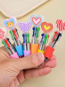 6pcs Cute Creative 4-Color Ballpoint Pen Set, Romantic Heart-Shaped Multicolor Ballpoint Pens, Cartoon Heart Pens, Ideal Party Favors, Gifts For Students, Coworkers, Artists - Perfect For School, Office, Classroom Rewards - Multicolor - View 7