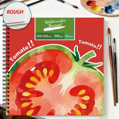 Set med akvarelljournaler för grönsaker (tomat, vitkål, rödbeta, potatis), 210x210 mm, 15 ark, 300 g/m² grovt papper, spiralbundet – perfekt för matillustrationer, botaniska skisser, studio- och utomhusmålning, konstnärer och konststudenter, syrafritt, hållbart papper, premium skissbokssamling för grönsaksälskare, present till akvarellmålare, akvarellblock med grov textur