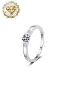 1pc Women's Engagement Ring, Starry Sky Round Ring, 2g S925 Sterling Silver, 0.5 Carat Moissanite, Bohemian Minimalist Style, Engagement, Proposal, Wedding Anniversary, Valentine's Day Gift, Comes With Moissanite Certificate And Elegant Gift Box - Silver - View 10