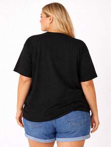 Women's Plus Size Oversized Printed T-Shirt - màu đen - Xem 2