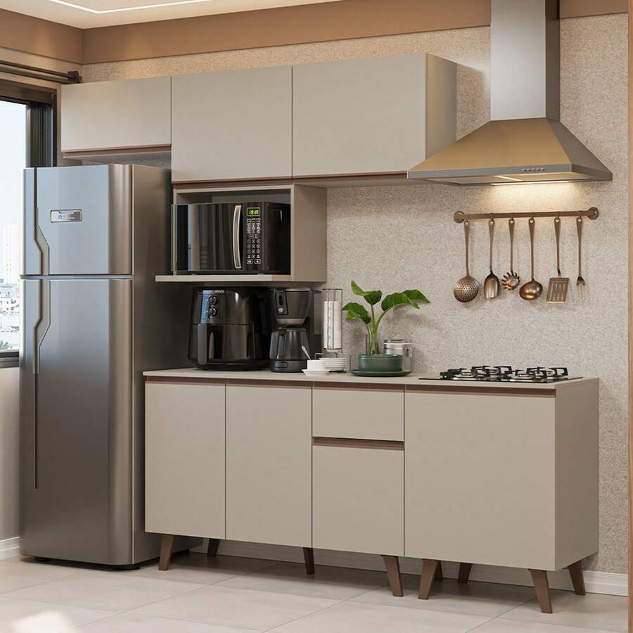 Cocina Integral Completa Modular Madesa Nice 240cm Crema 09 - Beis - Ver 1