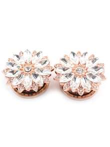 2pcs Stainless Steel Flower Crystal Zirconia Screw Ear Gauges, Size 6mm-16mm - Ear Expander - View 23