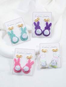 Đôi bông tai hình thỏ dễ thương bằng acrylic lấp lánh, kèm đuôi bông xù, dành cho lễ Phục sinh. - phong cách 1 - Xem 1