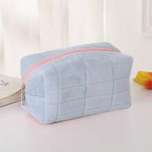 1pc Soft Plaid Velvet Cosmetic Bag, Large Capacity Zipper Storage Pouch, Can Hold Makeup Brushes & Travel Essentials, Women's Makeup Bag, Toiletry Bag, Pencil Case, Multi-Functional Storage Bag, Makeup Organizer, Student Pencil Case, Travel Toiletry, Travel Toiletry Makeup Bag , Makeup Room Decor - Multicolor - View 5