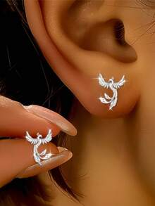 Ladies' Phoenix Earrings - Elegant Bird Design Fashion Jewelry, Suitable For Daily/Party/Gift Giving - Silver - View 10