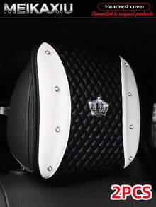 MEIKAXIU 1/2pcs Soft Leather Embroidered Rhinestone Bling Bling Crown Car Headrest Cover, Comfortable Car Decor Accessories - PU Leather Color-blocked Embroidered Diamond Crown - View 19
