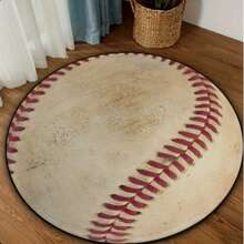 1 Peça Tapete Redondo Antiderrapante com Padrão de Beisebol, Tapete de Área Lavável para Mesa de Centro, Escrivaninha, Quarto, Sala de Estar, Decoração de Sala de Jogos - Multicolorido - Visão 3