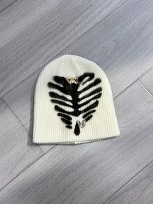 1pc Fashionable Casual Retro Graffiti Leaf Pattern Warm Knit Beanie Hat For Men, Winter - Graffiti Leaf Knit Hat - View 3