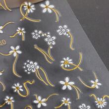 2片/套 FC-040 白色花朵金线美甲贴纸，粉色美甲配套水转印贴纸，专业美甲沙龙及DIY爱好者适用，潮流ins金线花朵美甲，自粘防水持久，高端ins风美甲配件 - 彩色 - 查看 2