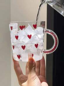 1 件可爱心形玻璃杯，钻石玻璃手柄杯，耐热家用玻璃水杯，早餐牛奶杯，办公室下午茶拿铁杯，果汁饮用杯，情侣水杯，节日礼品杯，送给家人和朋友的礼物，返校用品