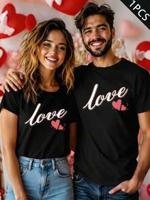Couples Love Heart Graphic TShirt Fall, Premium Fabric, Loose Fit, Breathable, Street Hip-Hop, Unique Graphic Print - WomenBlack-1PC - View 1