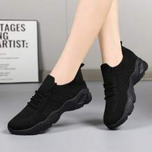 黑色针织纹理休闲运动鞋一双，系带透气，适合通勤和日常穿着，四季皆宜 - 黑色 - 查看 4