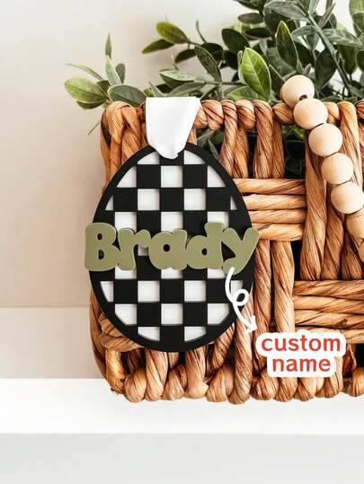 1PC Plaid Easter Basket Tags, Personalized Easter Basket Name Tags, Custom Easter Tags, Plaid Egg Tags, Personalized Easter Name Tags, Easter Home Decorations, Party Favor Decorations, Custom Checkerboard Egg Tags, Easter Party Decorations, Checkerboard Egg Name Tags, Guest Favors, Gifts For Family And Friends
