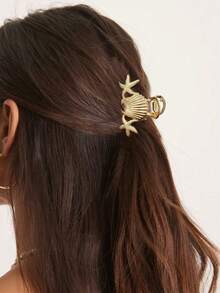 1个极简金属蝴蝶夹中号发爪夹女士发夹发饰发卡发饰夏季海滩度假 - 金色海星貝殼 - 查看 2