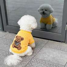 Áo nỉ cho thú cưng (chó và mèo), trang phục mùa thu/đông cho chó Teddy, Poodle và các giống chó nhỏ, thích hợp mặc ở nhà và đi dạo, chất liệu lông cừu ấm áp với hình gấu dễ thương. - Màu vàng - Xem 6