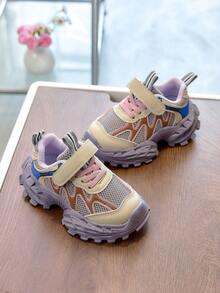 1双儿童厚底运动鞋，透气网面鞋面，魔术贴搭扣，轻便休闲幼儿鞋 - 紫色 - 查看 1