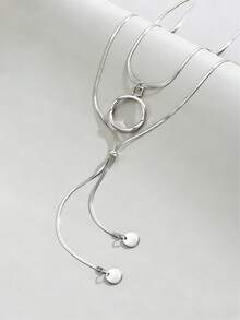 Collar largo en forma de Y con cadena de serpiente, estilo minimalista europeo y americano - Plateado - Ver 4