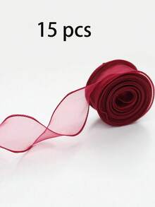 1 条半透明欧根纱丝带，带卷边，用于花束包装、蛋糕装饰、婚礼、蝴蝶结和缎带装饰，用于节日派对装饰，返校情人节