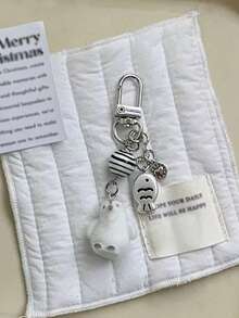 1pc Flocked Cartoon Keychain - Glacier Series, Polar Bear, Penguin, Sea Otter Pendant, Cute Bag Charm Gift - Multicolor - View 11