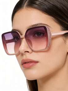 1 pieza Gafas de moda de mujer con marco cuadrado grande y retro de color rosa, adecuadas para salidas diarias, playa de verano, decoración y fotografía callejera - Multicolor - Ver 2