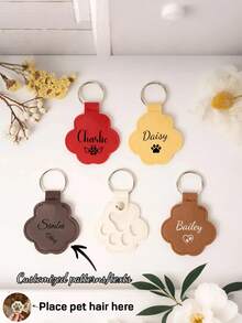 1pc Customized Pet Hair Memorial Keychain, Dog/Cat Hair Memorial Keyring, Personalized Cat Hair Memorial Keychain, Portable Pet Hair Memorial Storage Bag, Dog Hair Storage Keyring, Hot-Stamped Pet Memorial Gift, Pet Hair Capsule Keychain, Customized PU Leather Keychain, Personalized Keyring, Personalized Keychain, Pet Hair Memorial Keychain - Multicolor (Style 2) - View 2
