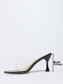 Dép bít mũi nhọn trong suốt dành cho nữ, sandal dự tiệc gợi cảm với gót nhọn và đế răng cưa cho mùa hè. - màu đen - Xem 6