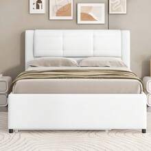MERAX Full Size Upholstery Platform Bed With Trundle,Trundle Can Be Flat Or Erected - 米色 - 查看 2
