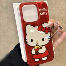 Sanrio 2026 New High-End Glacier Texture Red Polka Dot "Happy Year" Hello Kitty Drinking Milk Tea Design Protective Case Compatible With IPhone 17 Pro Max/16 Pro/15 Pro Max/14/13/12, Fashionable & Unique - Multicolor - View 1