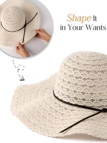 女士宽檐镂空蕾丝遮阳帽，时尚优雅的沙滩遮阳帽 - A - 查看 6