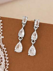 2pcs Teardrop Zirconia Earrings, Elegant Women's Luxury Gold Plated Jewelry, Wedding, Engagement, Anniversary Gift For Girlfriend, Wife - Earring - View 6