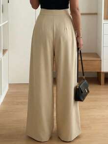2026新款女士纯色褶皱高腰阔腿裤，休闲百搭，适合约会通勤，适合各种身材，春季新款 - 杏色 - 查看 8