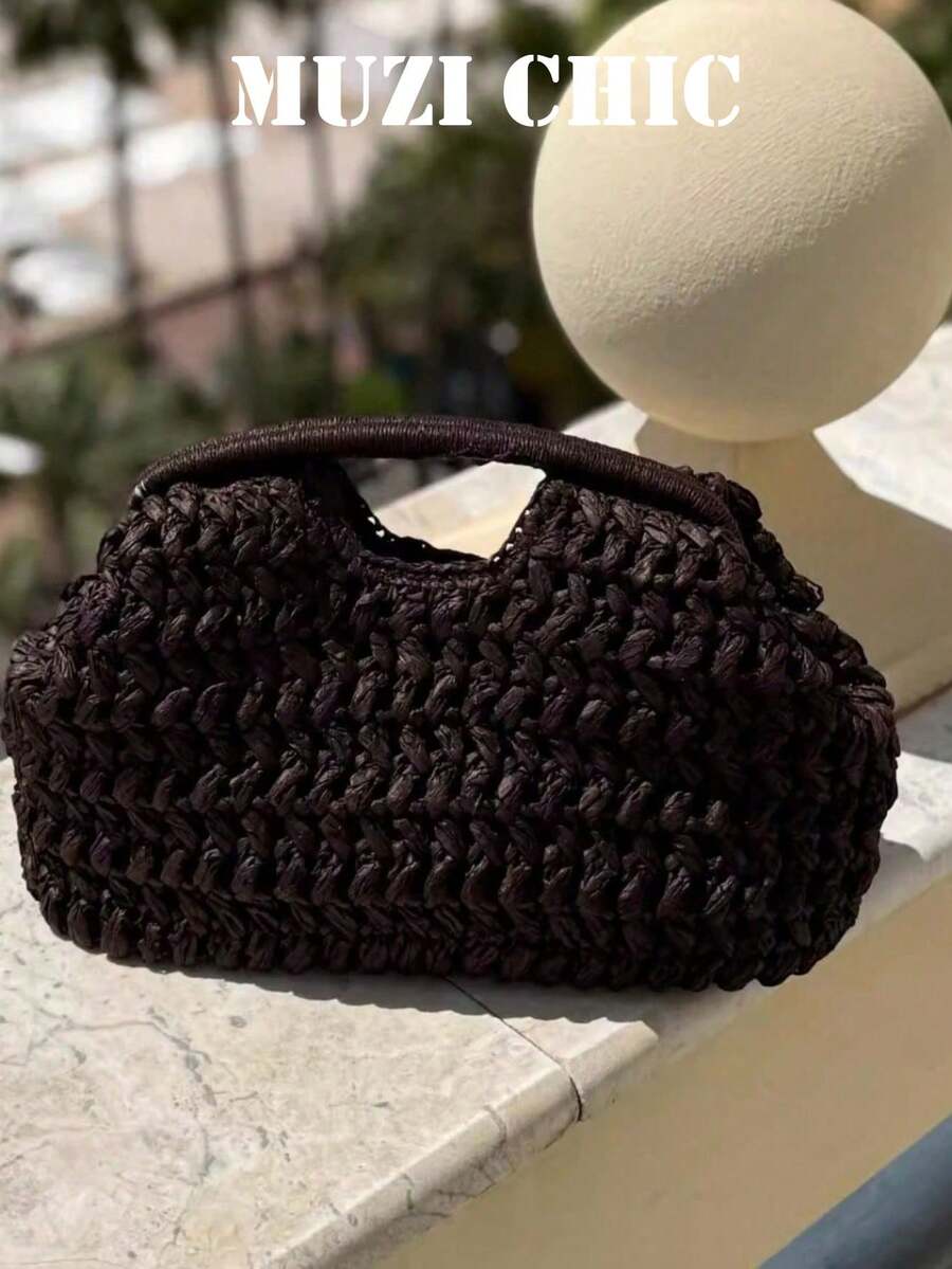 Túi xách nữ dệt thủ công, thiết kế sáng tạo và thời trang, chất liệu vải có họa tiết, màu cà phê trơn trang nhã, túi xách tay dệt, phù hợp cho các buổi đi chơi, sử dụng hàng ngày và đi làm của các bạn gái. - Cà phê - Xem 1