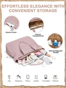 Floless Túi xách nữ, Túi đựng laptop công sở nữ, Túi đeo vai nữ có ngăn đựng laptop 14 inch, Túi tote nữ dung tích lớn có khóa kéo, Túi đeo chéo nữ dùng đi mua sắm, du lịch, công sở - Hồng - Xem 2