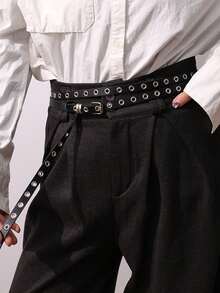 个性化多层金属环西部牛仔牛仔裤腰带，朋克黑色束腰带，牛仔裤连衣裙装饰腰带 - 彩色 - 查看 6