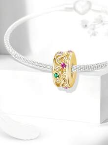 1件时尚粉色、绿色、红色、蓝色心形锆石串珠吊坠，适合女士手链、手镯DIY饰品制作及日常配饰，适合女孩佩戴。 - 金色 - 查看 8