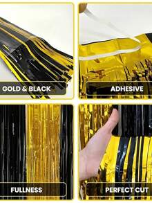 4 卷 78.8 * 39.3 英寸黑色和金色双色 PET 丝带，非常适合情人节、生日、婚礼和以黑色和金色为主题的复活节派对。 - 彩色 - 查看 3