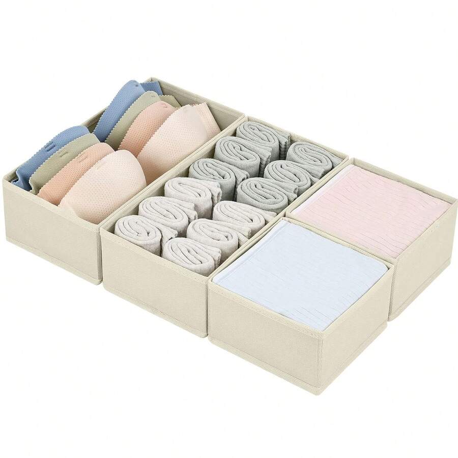 Nuova scatola e organizer in tessuto non tessuto - inodore, pieghevole, salvaspazio, anti-polvere e anti-umidità, adatto per casa e dormitorio, conservazione di indumenti nell'armadio/organizzazione della camera da letto/casa in affitto, organizer per lo stoccaggio, essenziale per i viaggi - Beige - Visualizzare 1