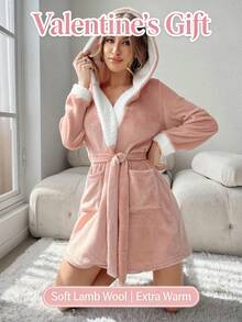 2026 Winter Flannel Bathrobe Women | Cosy Thick Lamb Fleece Hooded Robe | Adjustable Belt | Valentine's Day Gift For Her Luxury Loungewear - Multicolor - View 5