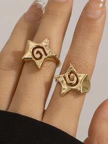 2pcs/Set Minimalist Style Hollow Star Adjustable Rings Set For Women, Gold & Silver - Star - View 11