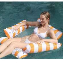 4 tubos Flotador de red inflable para piscina, Flotador de piscina a rayas plegable, Hamaca flotante inflable para el agua - Multicolor - Ver 22