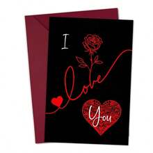 1pc Romantic Red Rose "I Love You" Card With Envelope, Elegant Design Paper Greeting Card With Message Inside, Suitable For Birthday, Anniversary, Valentine's Day Celebration And Party