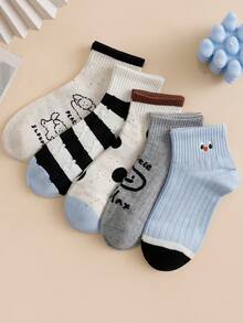 5 Pairs Women's Black Polka Dot & Striped Ankle Socks, Casual Daily Wear, Versatile - Multicolor - View 2