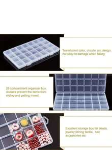 1 pieza Caja de almacenamiento de plástico transparente con 28 compartimentos, adecuada para organizar joyas, equipos de pesca y suministros de manualidades, excelente para volver a la escuela, vacaciones y proyectos DIY, material de PP duradero, ideal para celebraciones de Navidad, Acción de Gracias y Año Nuevo - Multicolor - Ver 4
