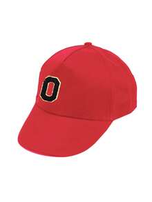 1 pieza Gorra de béisbol clásica suave de unicolor con letras A-Z 26, adecuada para bebés, niños pequeños, recién nacidos, niños y niñas, gorra de sol con cierre a presión - Rojo - Ver 10