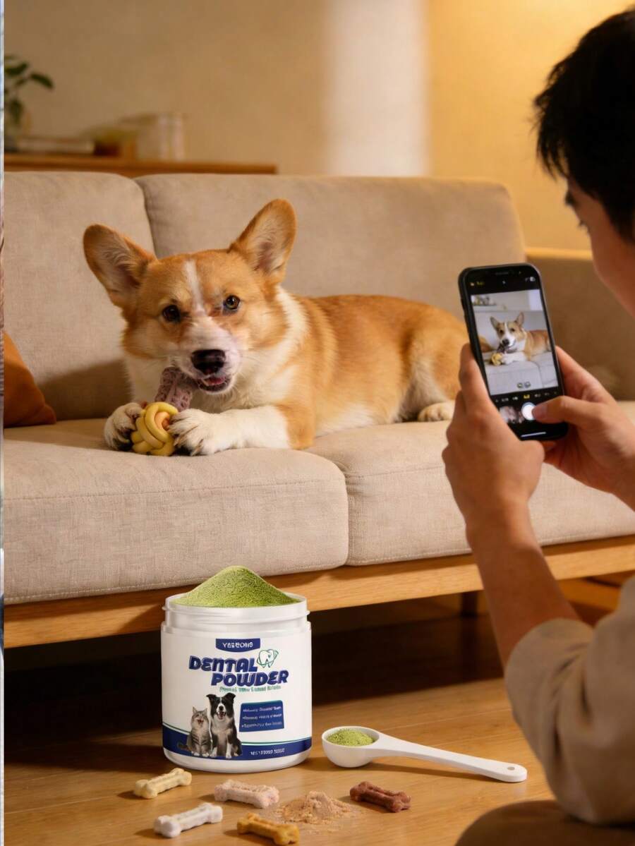 Bột vệ sinh răng miệng cho thú cưng - Bột làm sạch răng cho thú cưng giúp loại bỏ vết bẩn và cao răng, khử mùi và làm thơm hơi thở, chăm sóc nhẹ nhàng cho sức khỏe răng miệng của thú cưng, sản phẩm làm sạch và chăm sóc răng miệng cho chó/mèo - Làm thơm hơi thở, ngăn ngừa bệnh nướu răng, thúc đẩy sức khỏe răng miệng, loại bỏ mảng bám và cao răng, phù hợp với nướu nhạy cảm, bột vệ sinh răng miệng dễ sử dụng cho chó/mèo, sản phẩm chăm sóc răng miệng cho chó, vật tư vệ sinh răng miệng cho thú cưng.