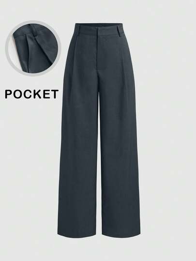 Vela Rue Minimalist Design Jumpsuit Pants, Hook & Zipper Closure Thin Solid Gray Wide Leg Trousers, Flattering Silhouette, Fashionable Wide Leg Pants For All Seasons