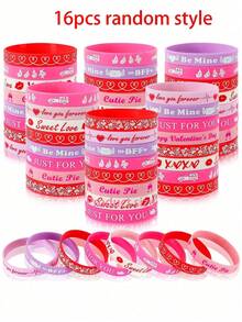 16条情人节硅胶手环，红色和粉色心形腕带，情人节派对礼品硅胶手环，成人情人节婚礼派对装饰和礼物（8种款式，随机发货） - 彩色 - 查看 11