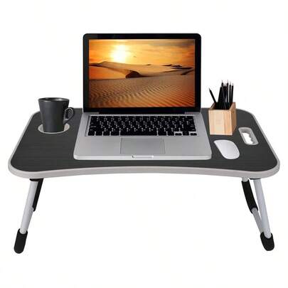 Escritorio plegable para el regazo de 23 x 15 pulgadas, mesa para sofá y cama para portátil que incluye ranura para iPad y portavasos