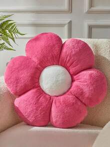 Floral Throw Pillow, Soft & Cute 6-Petal Flower Decorative Pillow With Faux Rabbit Fur, Suitable For Spring Bedroom, Sofa, Living Room And Other Home Decor - Rose Red With White Core - View 9