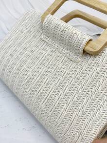 Spring/Summer Fashion Straw Woven Handbag, Women's Tote Bag, Women's Shoulder Bag, Fresh Style Bag, Beach Essential, Summer Must-Have Ladies' Vacation Purse, Casual Coin/Phone Pouch, Straw Woven Bag, Suitable For Party, Ball, Wedding, Banquet, Birthday, Best Gift For Women - White - View 10